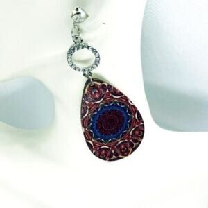 New NWT Silver-Tone Rhinestone Painted Wood Dangle Earrings